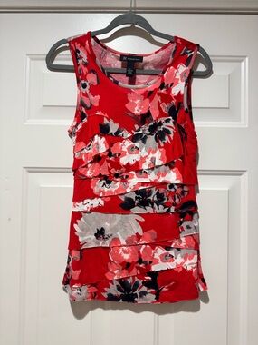 INC International Concepts Red Floral Tiered Ruffle Tank